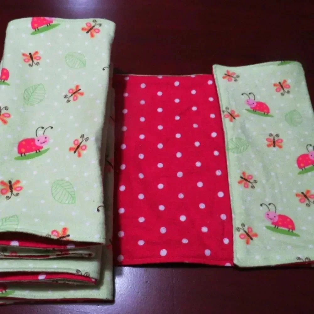 Burp Cloth, Flannel, Reversible Lady Bugs and Polka Dots, Set of 3